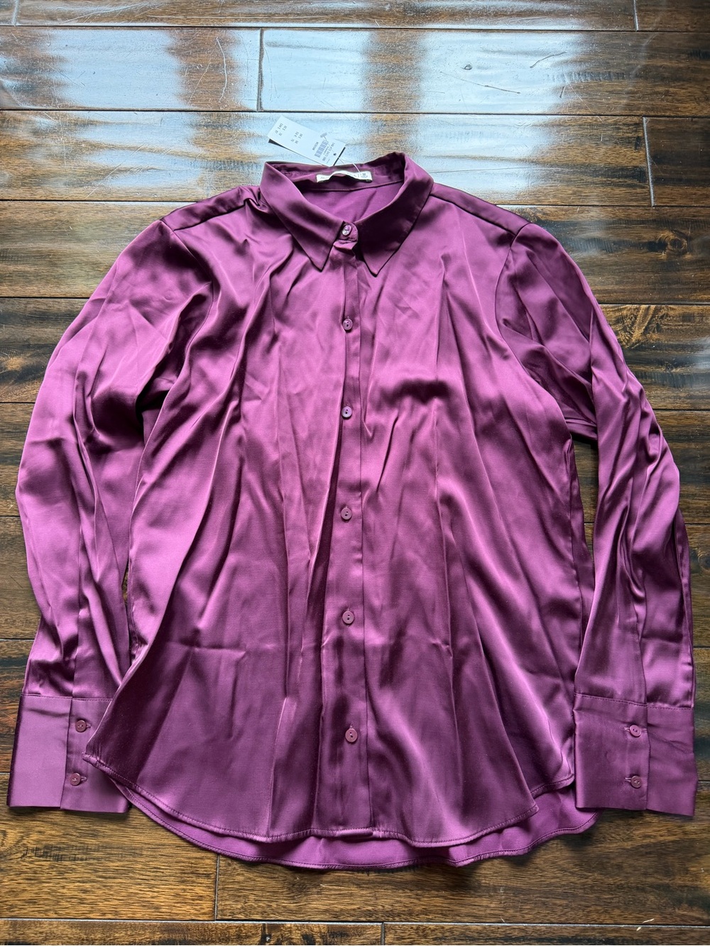 Abercrombie & Fitch Satin Button-Up Shirt in Plum
